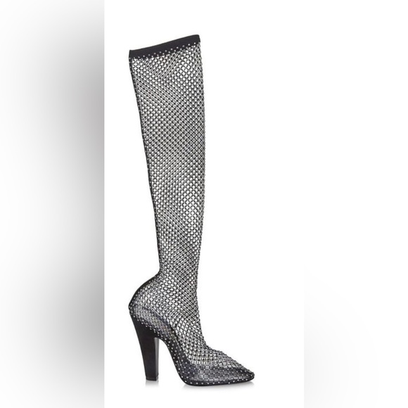 Saint Laurent Black Koller Rhinestone Mesh Boots Size 41 Excellent Condition - Picture 2 of 10